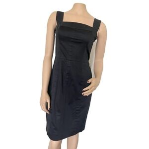 St John SoCa Dress Black Sleeveless Shift Back Zip Closure Size 2